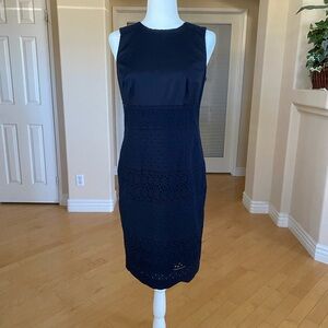 Ann Taylor Eyelet Navy Blue Midi Dress